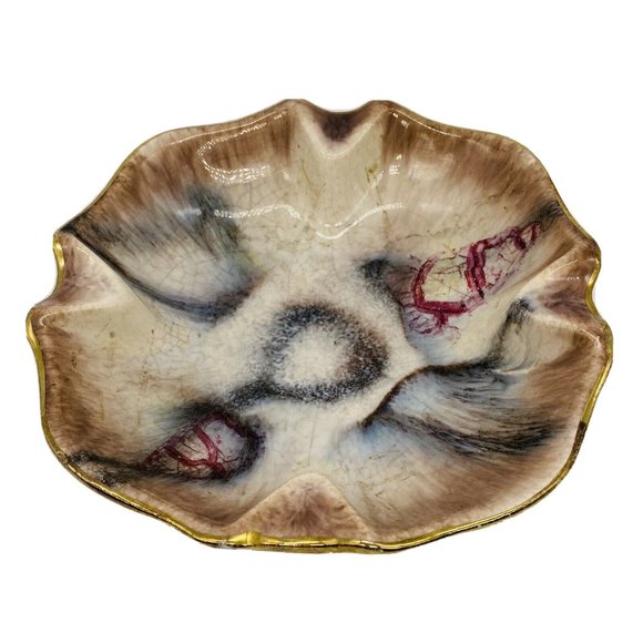 1950 Bay Keramik West Germany 737 Ashtray Trinket Candy Dish MCM Glaze Gold Gilt - Picture 2 of 7